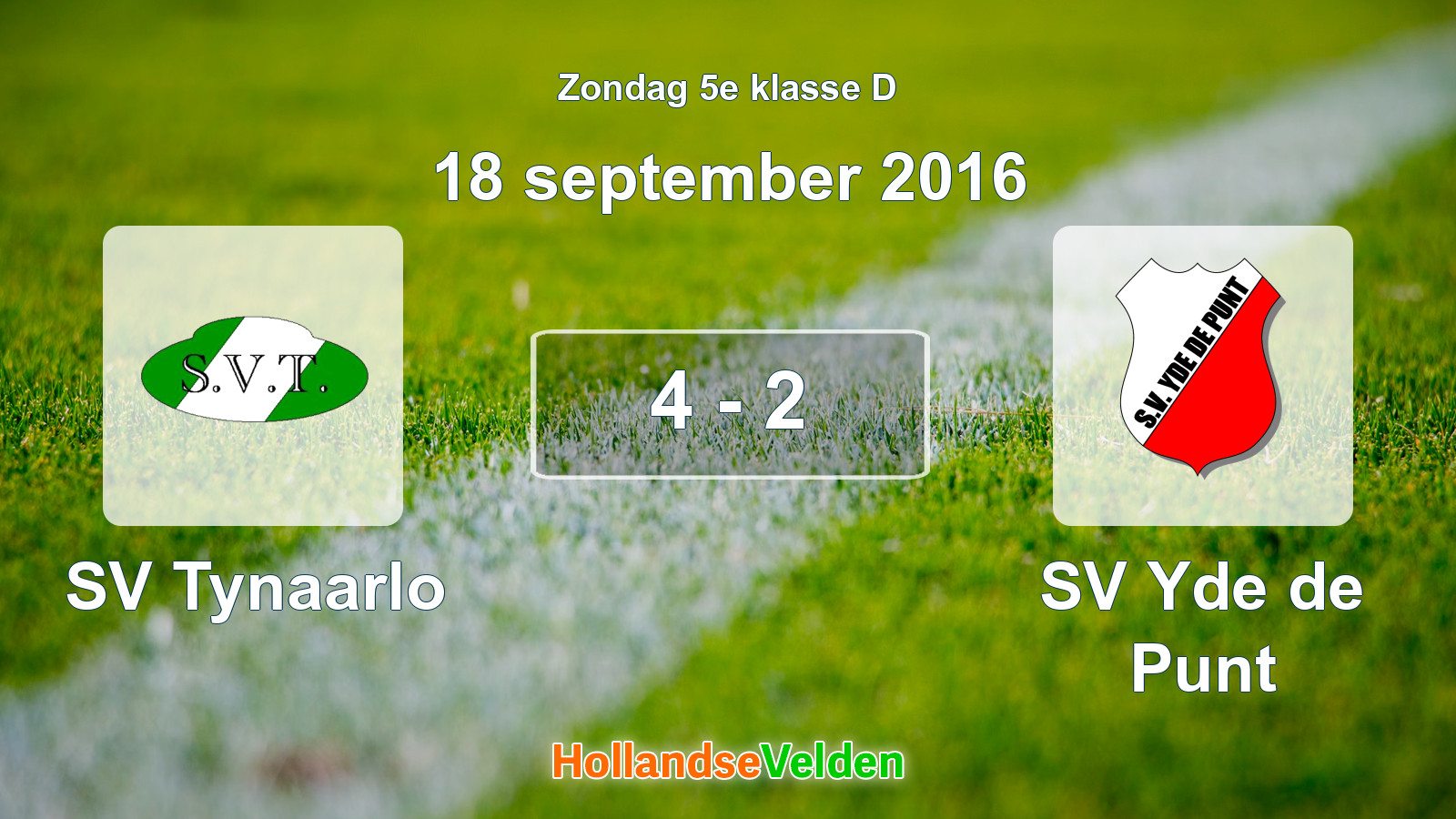 Gespeelde wedstrijd: SV Tynaarlo - SV Yde de Punt 4 - 2 (18 september 2016)