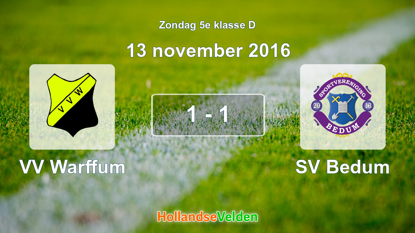 Gespeelde wedstrijd: VV Warffum - SV Bedum 1 - 1 (13 november 2016)