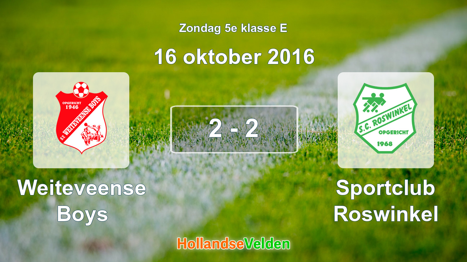 Gespeelde wedstrijd: Weiteveense Boys - Sportclub Roswinkel 2 - 2 (16 oktober 2016)