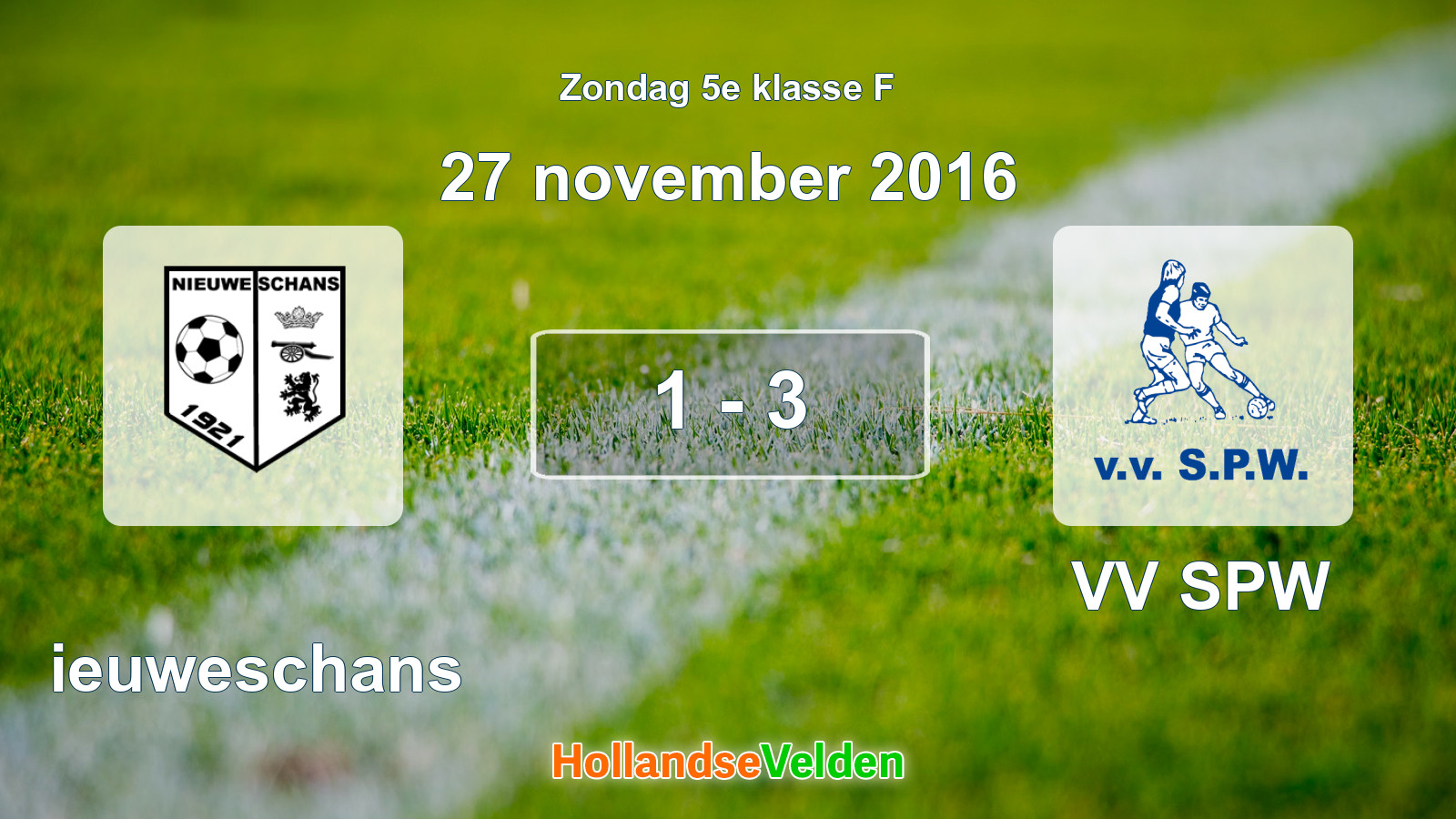Gespeelde wedstrijd: Nieuweschans - VV SPW 1 - 3 (27 november 2016)