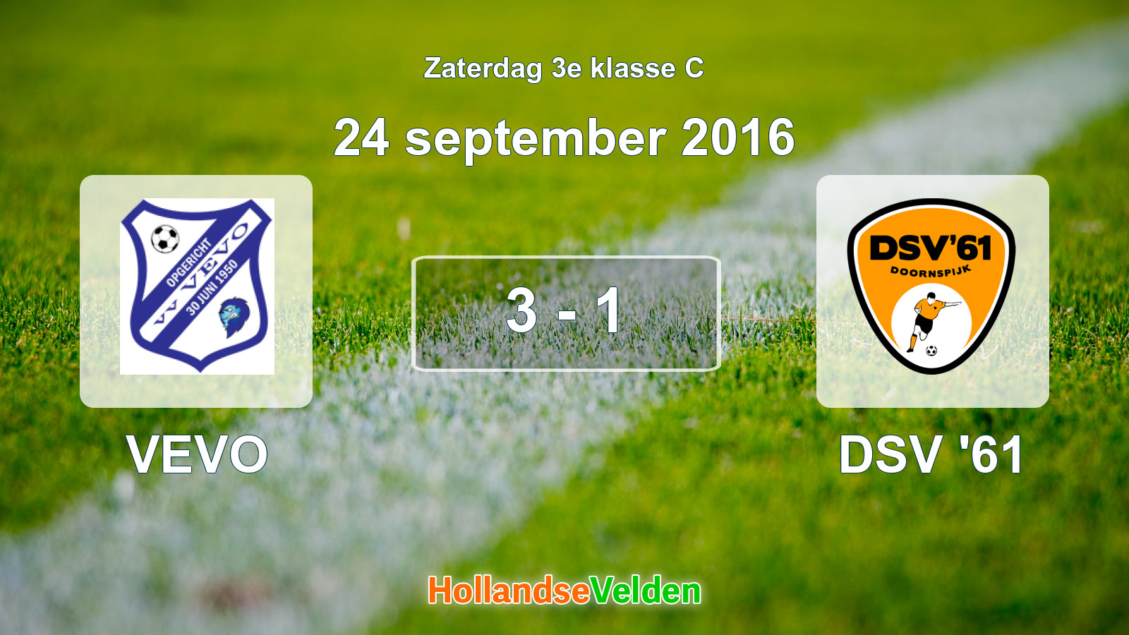 Gespeelde wedstrijd: VEVO - DSV '61 3 - 1 (24 september 2016)