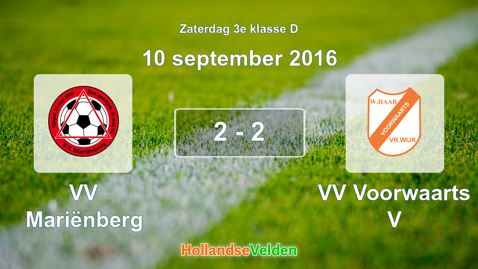 Gespeelde wedstrijd: VV Mariënberg - VV Voorwaarts V 2 - 2 (10 september 2016)