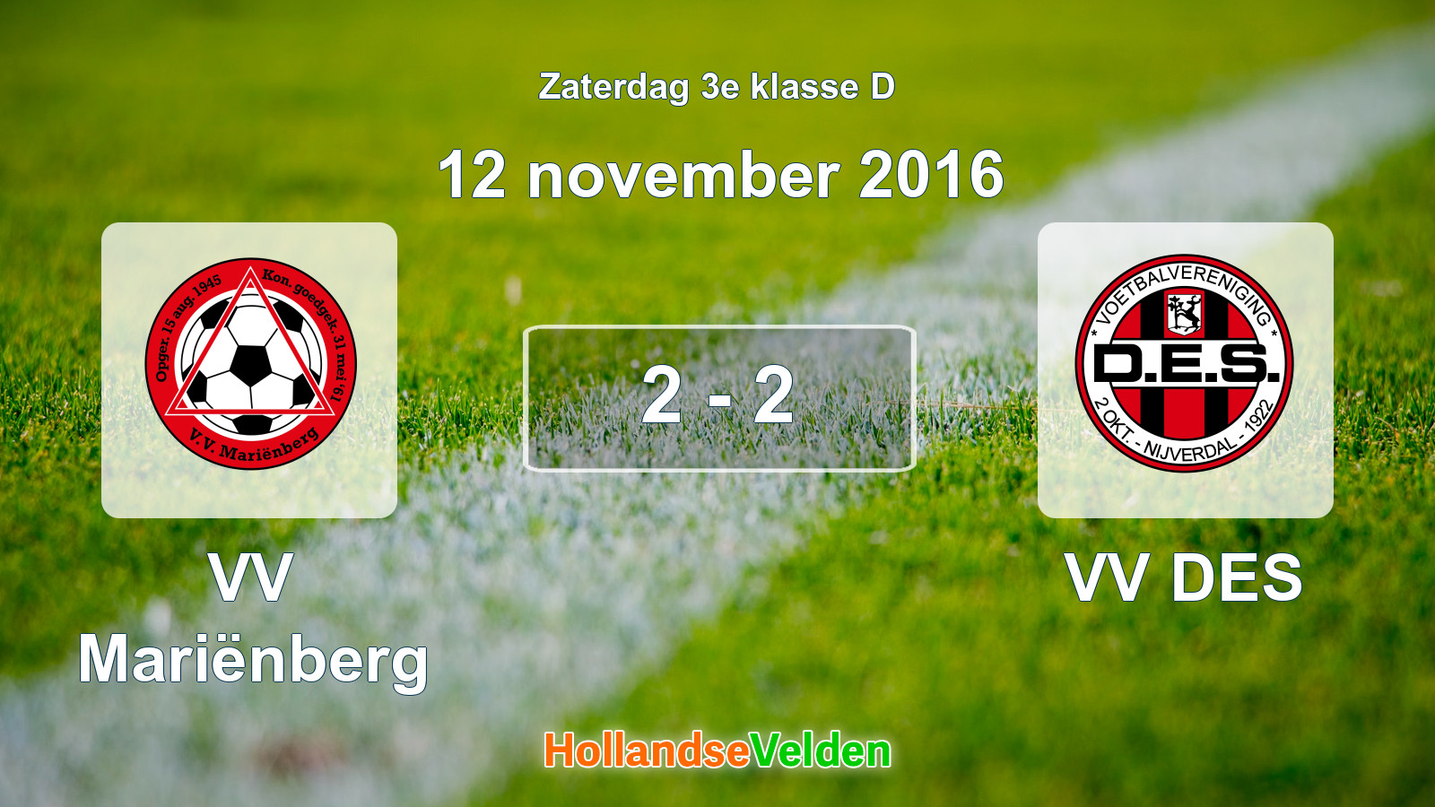 Gespeelde wedstrijd: VV Mariënberg - VV DES 2 - 2 (12 november 2016)