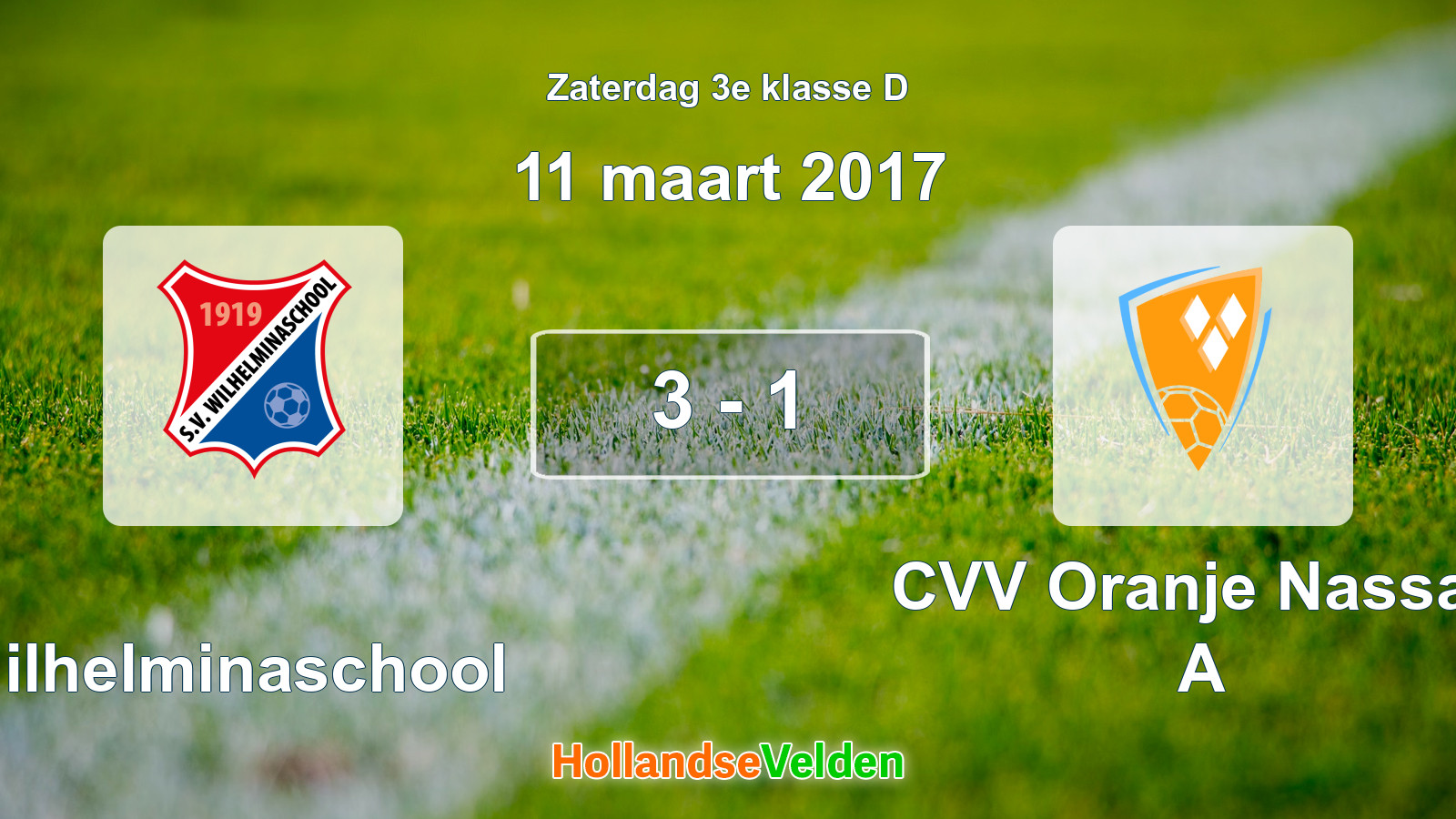 Gespeelde wedstrijd: Wilhelminaschool - CVV Oranje Nassau A 3 - 1 (11 maart 2017)