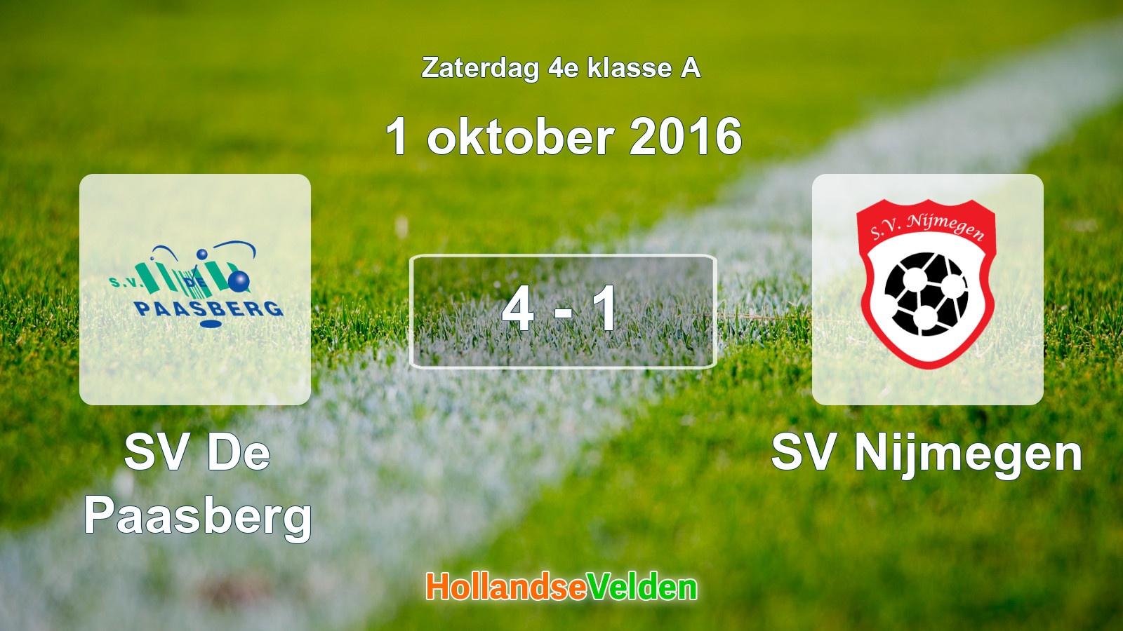 Gespeelde wedstrijd: SV De Paasberg - SV Nijmegen 4 - 1 (1 oktober 2016)