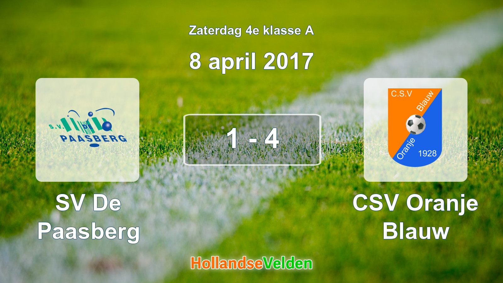 Gespeelde wedstrijd: SV De Paasberg - CSV Oranje Blauw 1 - 4 (8 april 2017)