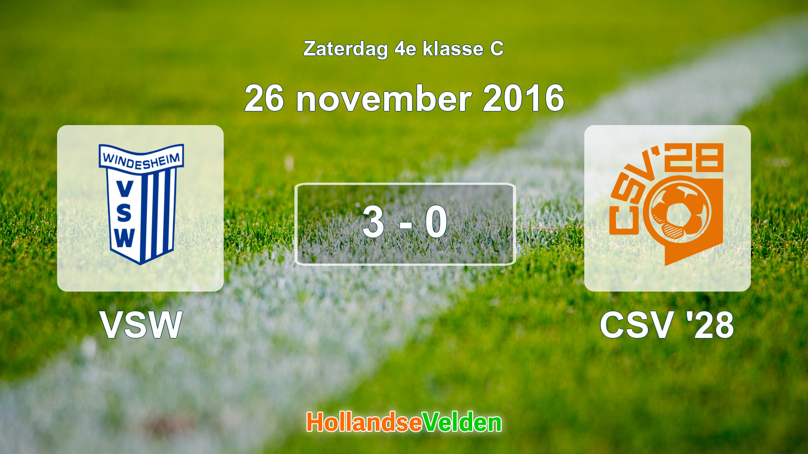 Gespeelde wedstrijd: VSW - CSV '28 3 - 0 (26 november 2016)