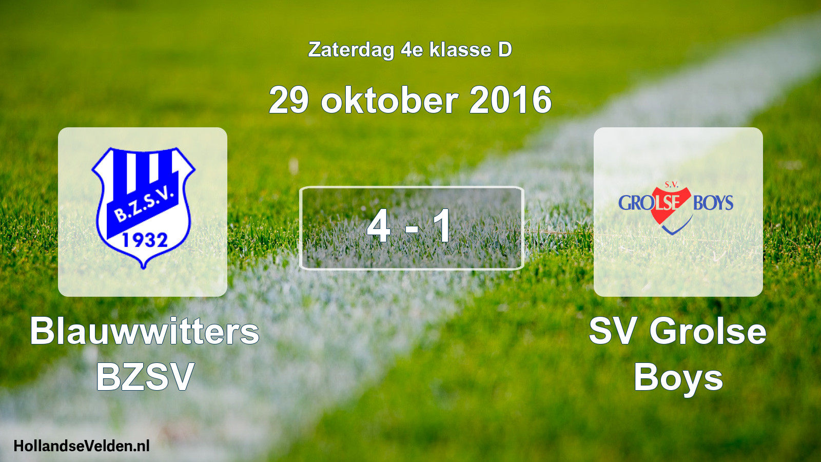 Gespeelde wedstrijd: Blauwwitters BZSV - SV Grolse Boys 4 - 1 (29 oktober 2016)