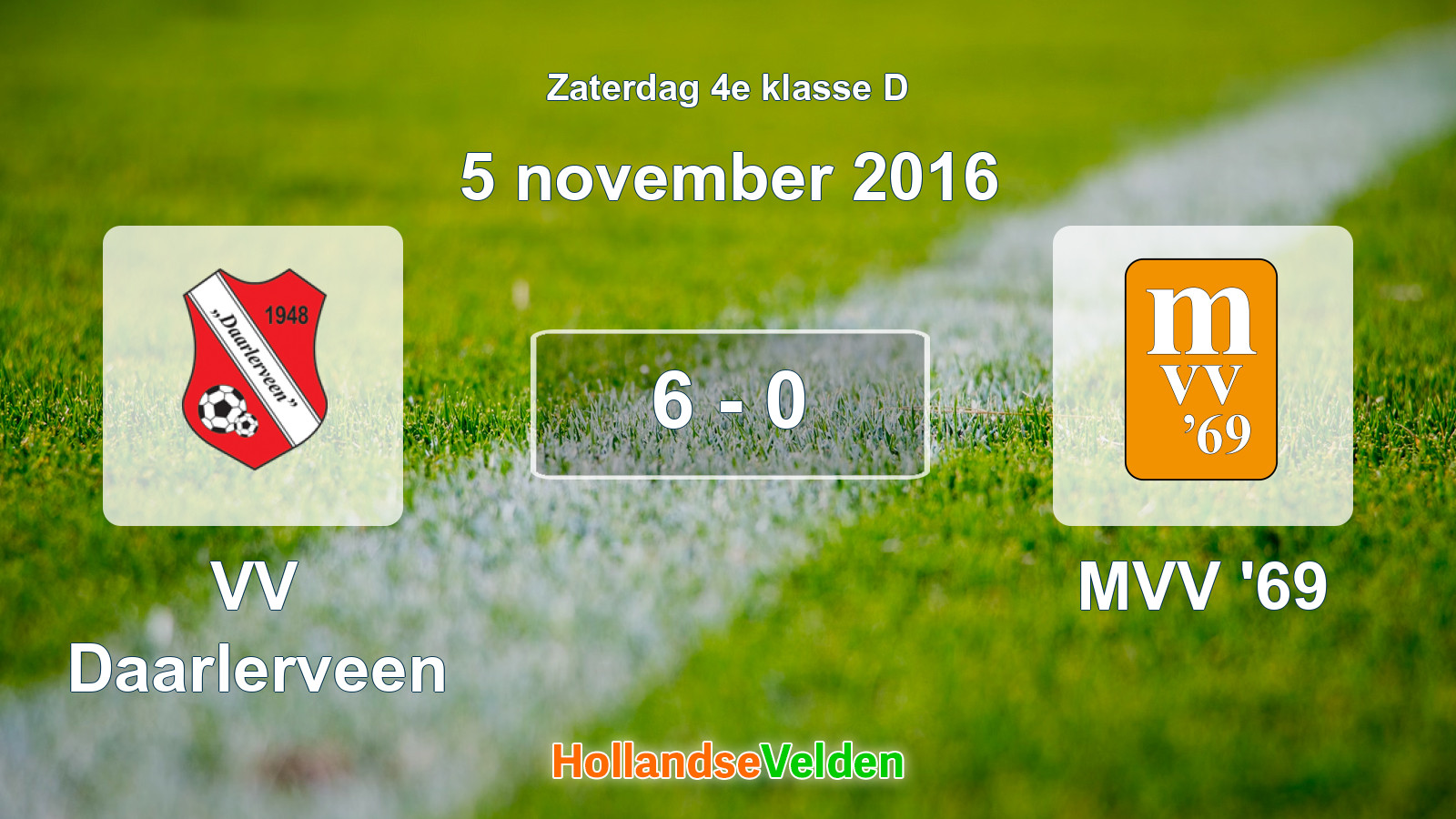 Gespeelde wedstrijd: VV Daarlerveen - MVV '69 6 - 0 (5 november 2016)