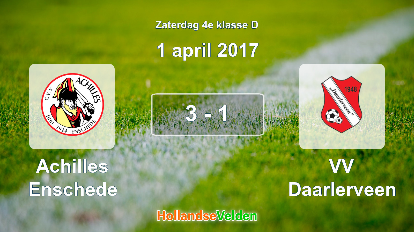 Gespeelde wedstrijd: Achilles Enschede - VV Daarlerveen 3 - 1 (1 april 2017)