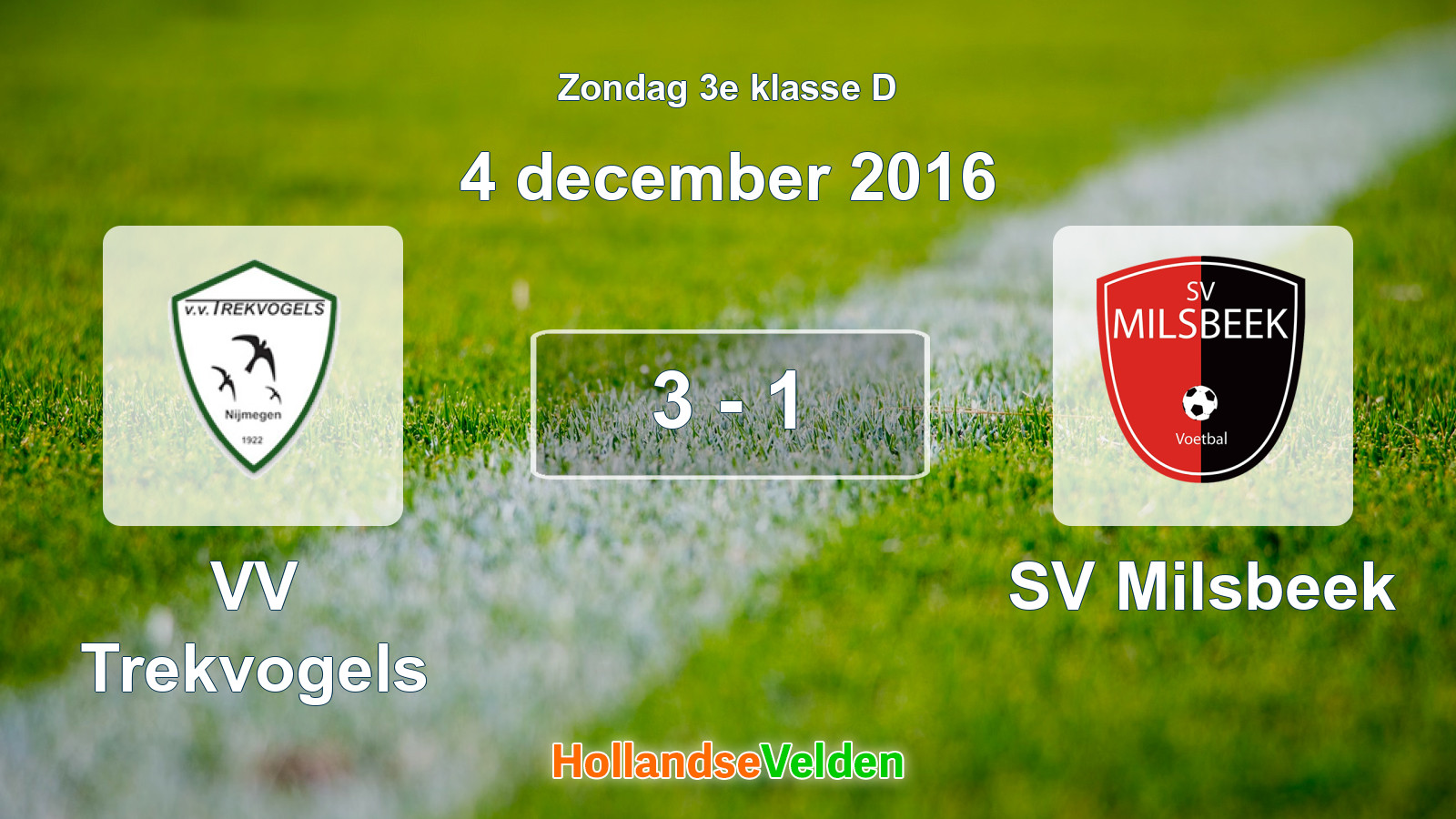 Gespeelde wedstrijd: VV Trekvogels - SV Milsbeek 3 - 1 (4 december 2016)