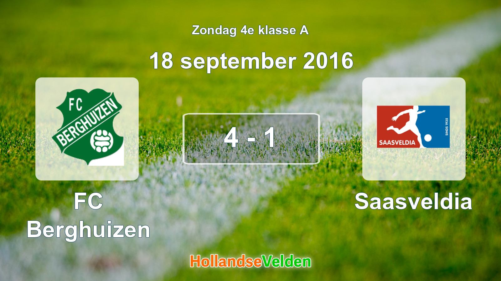 Gespeelde wedstrijd: FC Berghuizen - Saasveldia 4 - 1 (18 september 2016)