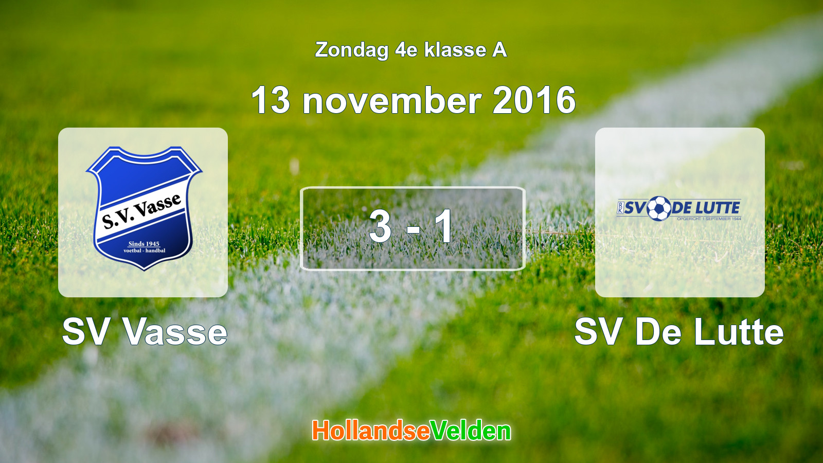 Gespeelde wedstrijd: SV Vasse - SV De Lutte 3 - 1 (13 november 2016)