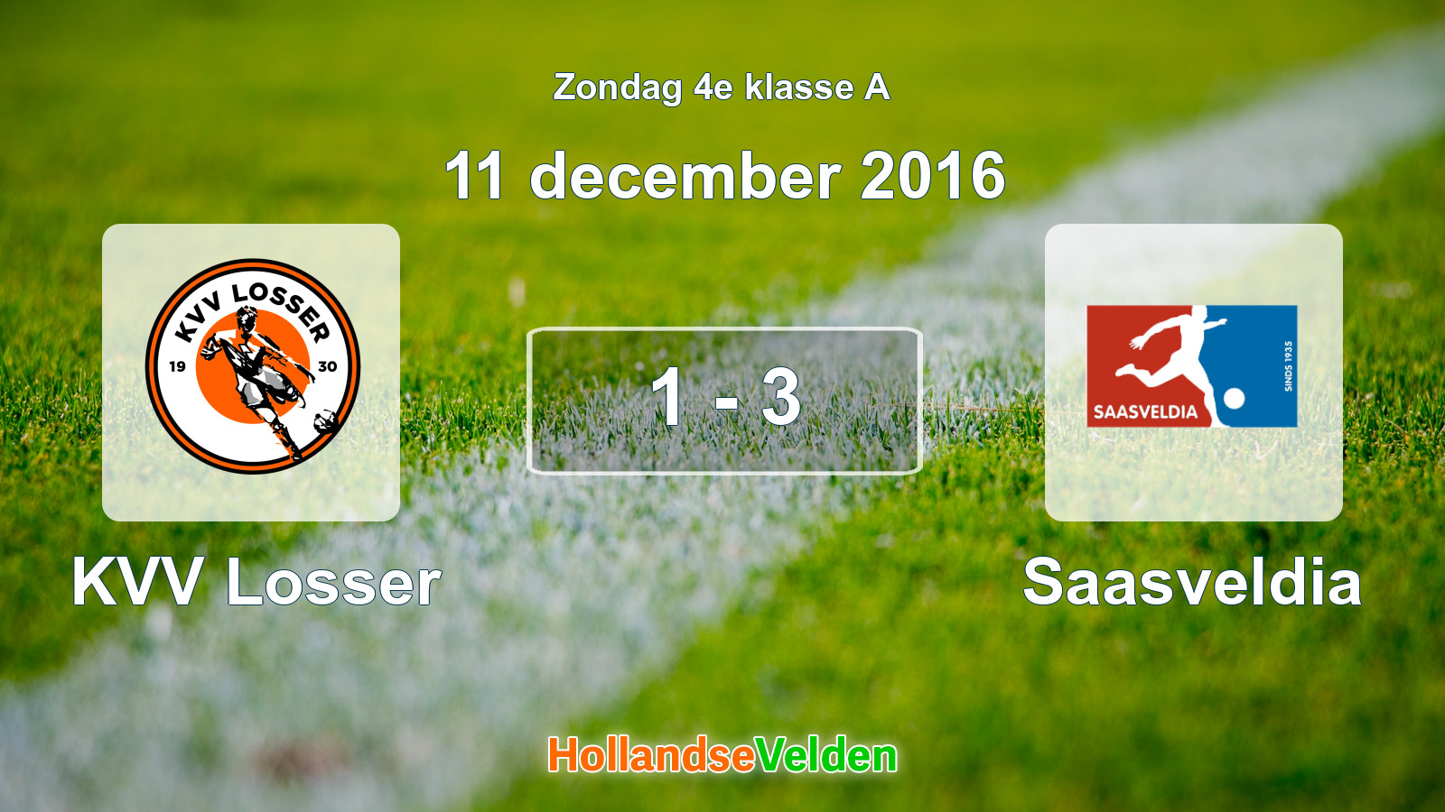 Gespeelde wedstrijd: KVV Losser - Saasveldia 1 - 3 (11 december 2016)