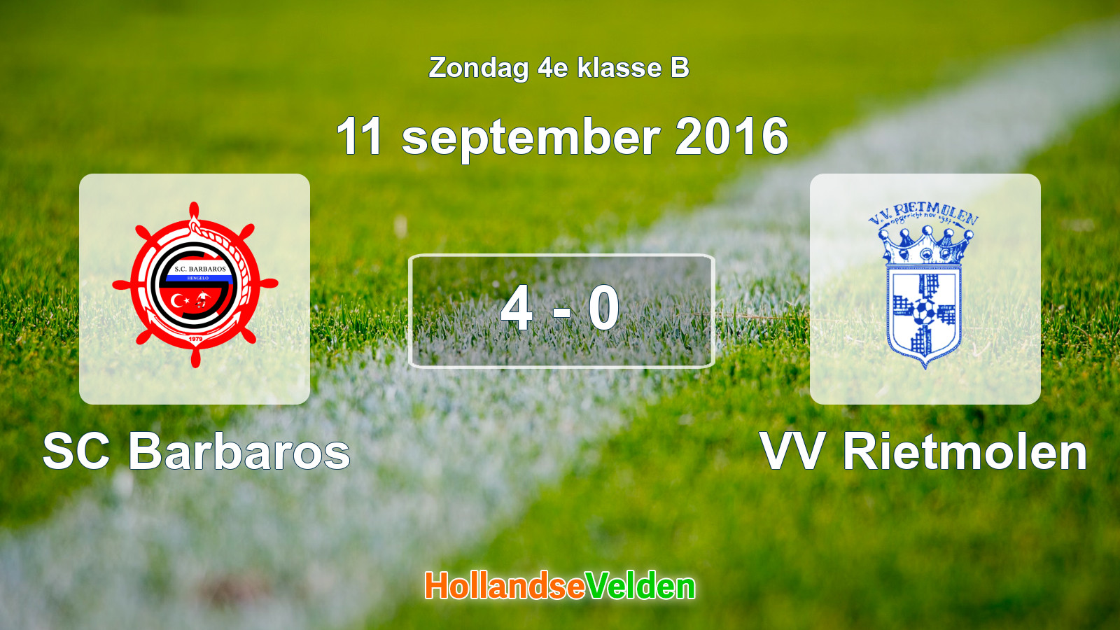 Gespeelde wedstrijd: SC Barbaros - VV Rietmolen 4 - 0 (11 september 2016)