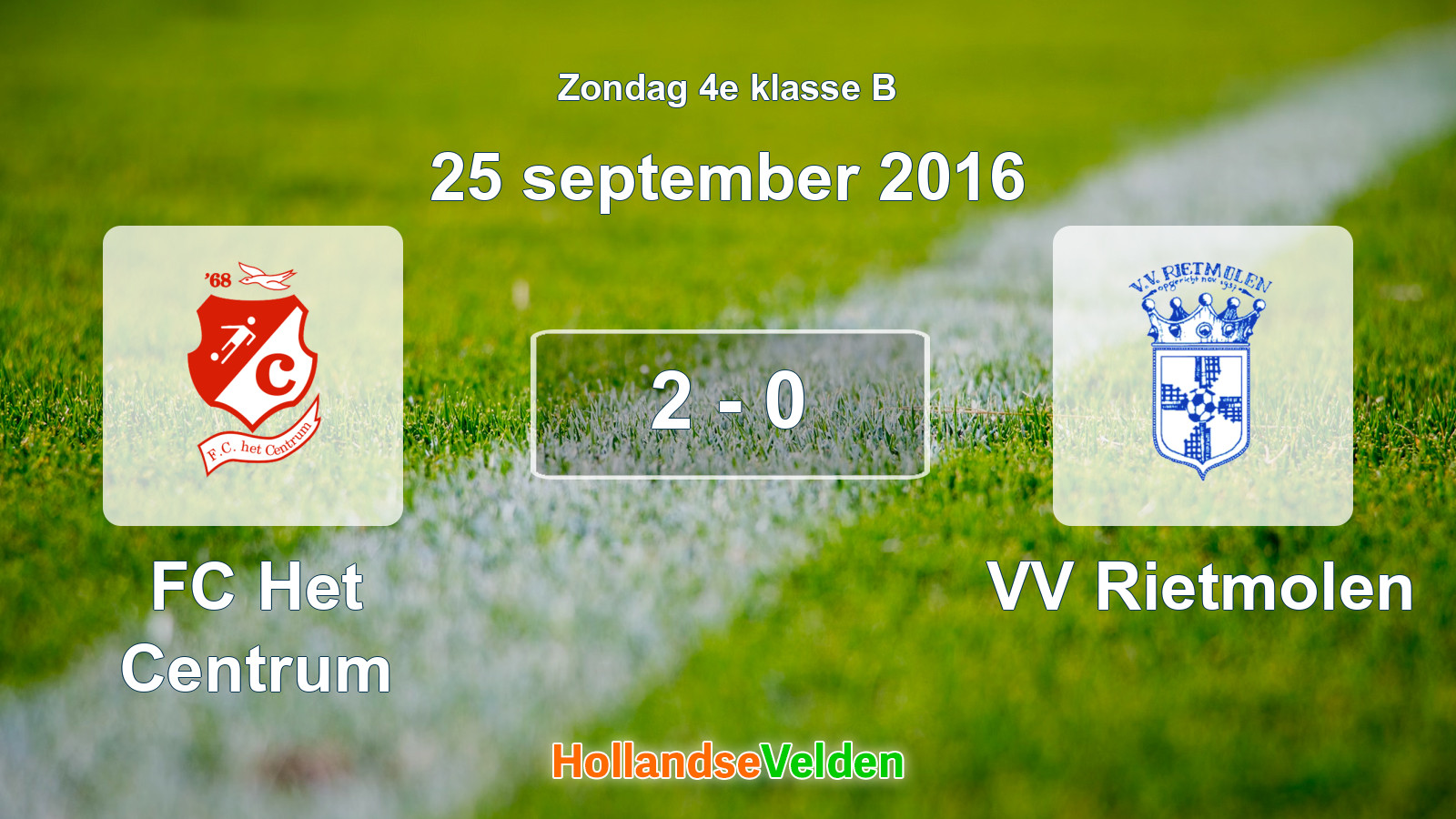 Gespeelde wedstrijd: FC Het Centrum - VV Rietmolen 2 - 0 (25 september 2016)