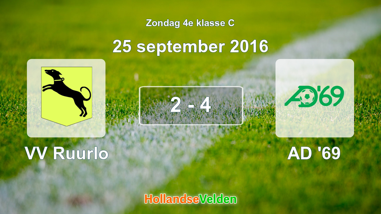 Gespeelde wedstrijd: VV Ruurlo - AD '69 2 - 4 (25 september 2016)