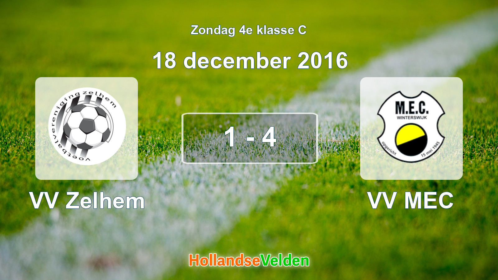 Gespeelde wedstrijd: VV Zelhem - VV MEC 1 - 4 (18 december 2016)