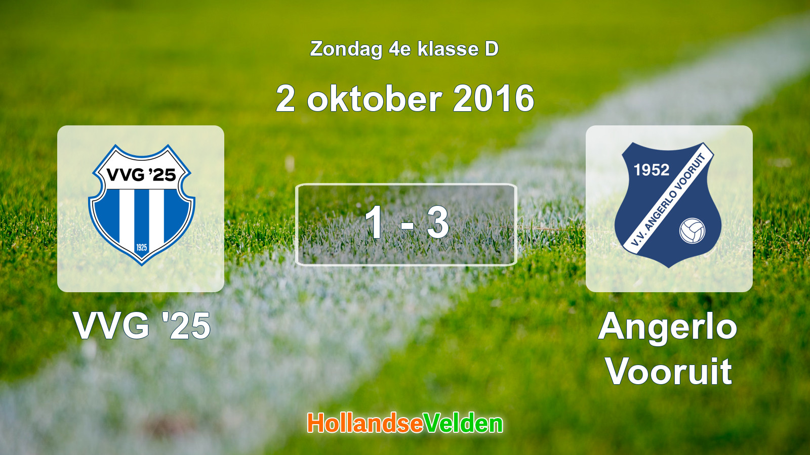 Gespeelde wedstrijd: VVG '25 - Angerlo Vooruit 1 - 3 (2 oktober 2016)