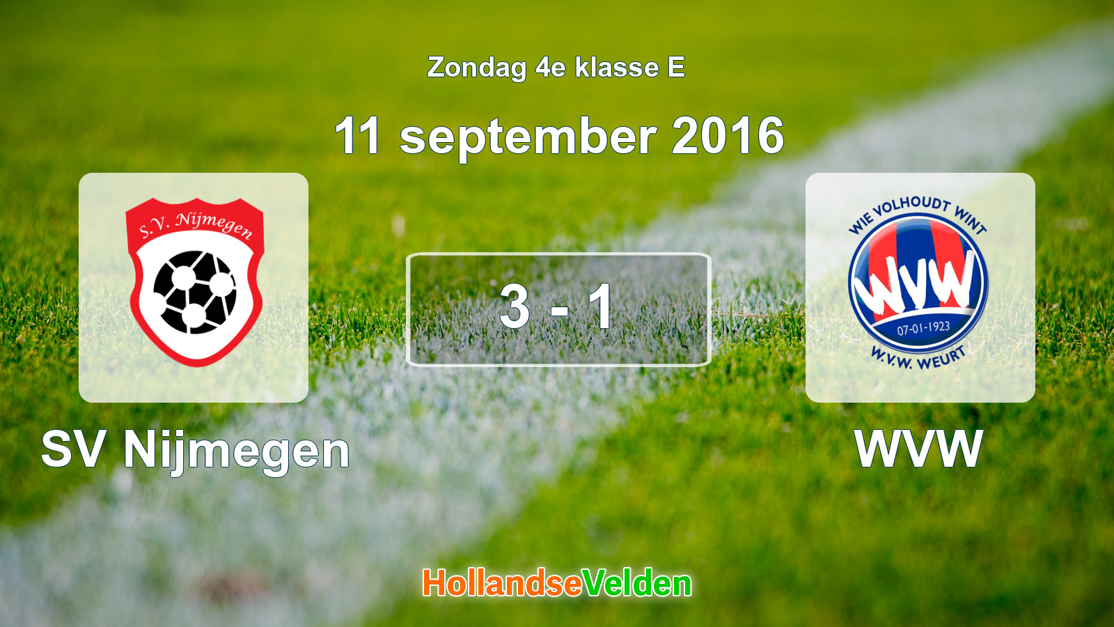 Gespeelde wedstrijd: SV Nijmegen - WVW 3 - 1 (11 september 2016)