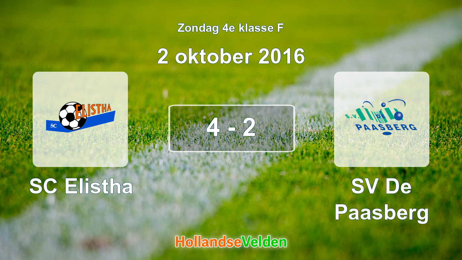 Gespeelde wedstrijd: SC Elistha - SV De Paasberg 4 - 2 (2 oktober 2016)