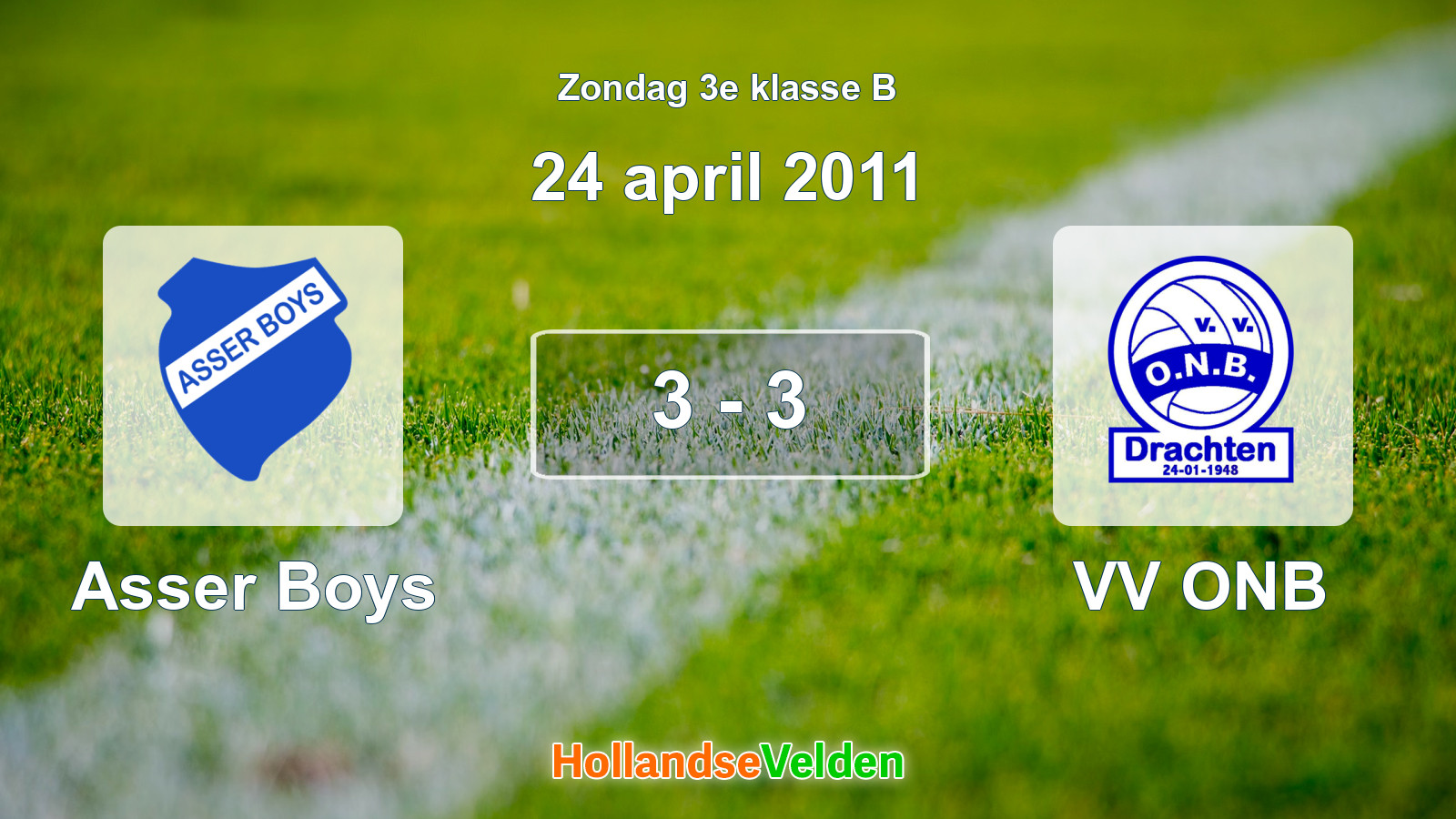 Gespeelde wedstrijd: Asser Boys - VV ONB 3 - 3 (24 april 2011)