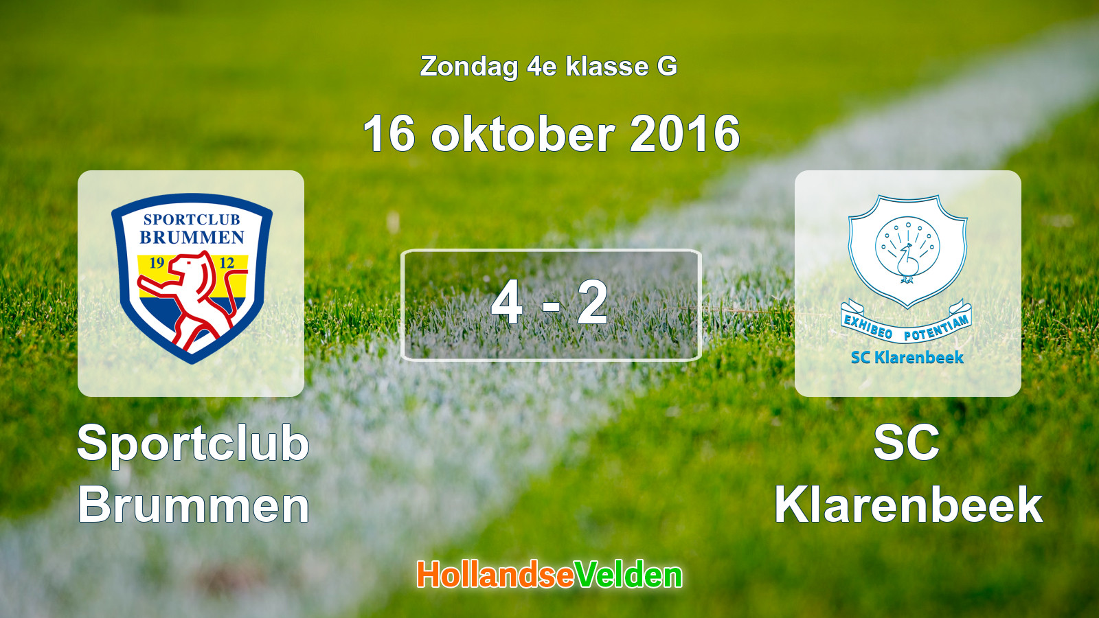 Gespeelde wedstrijd: Sportclub Brummen - SC Klarenbeek 4 - 2 (16 oktober 2016)
