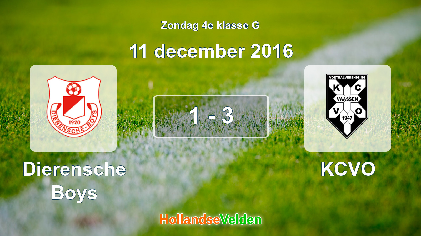 Gespeelde wedstrijd: Dierensche Boys - KCVO 1 - 3 (11 december 2016)