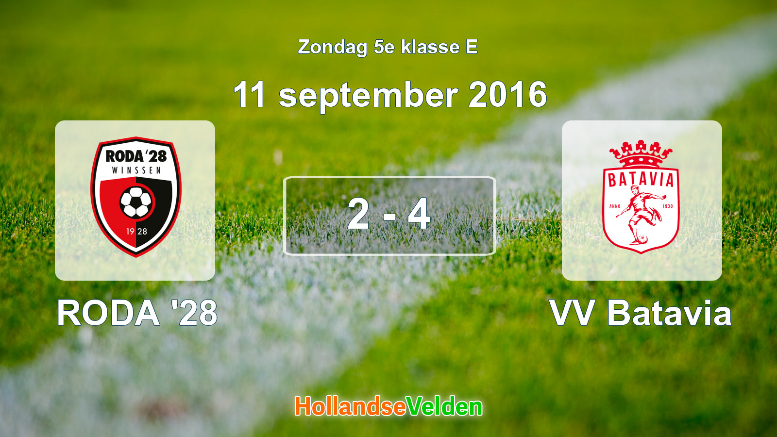 Gespeelde wedstrijd: RODA '28 - VV Batavia 2 - 4 (11 september 2016)