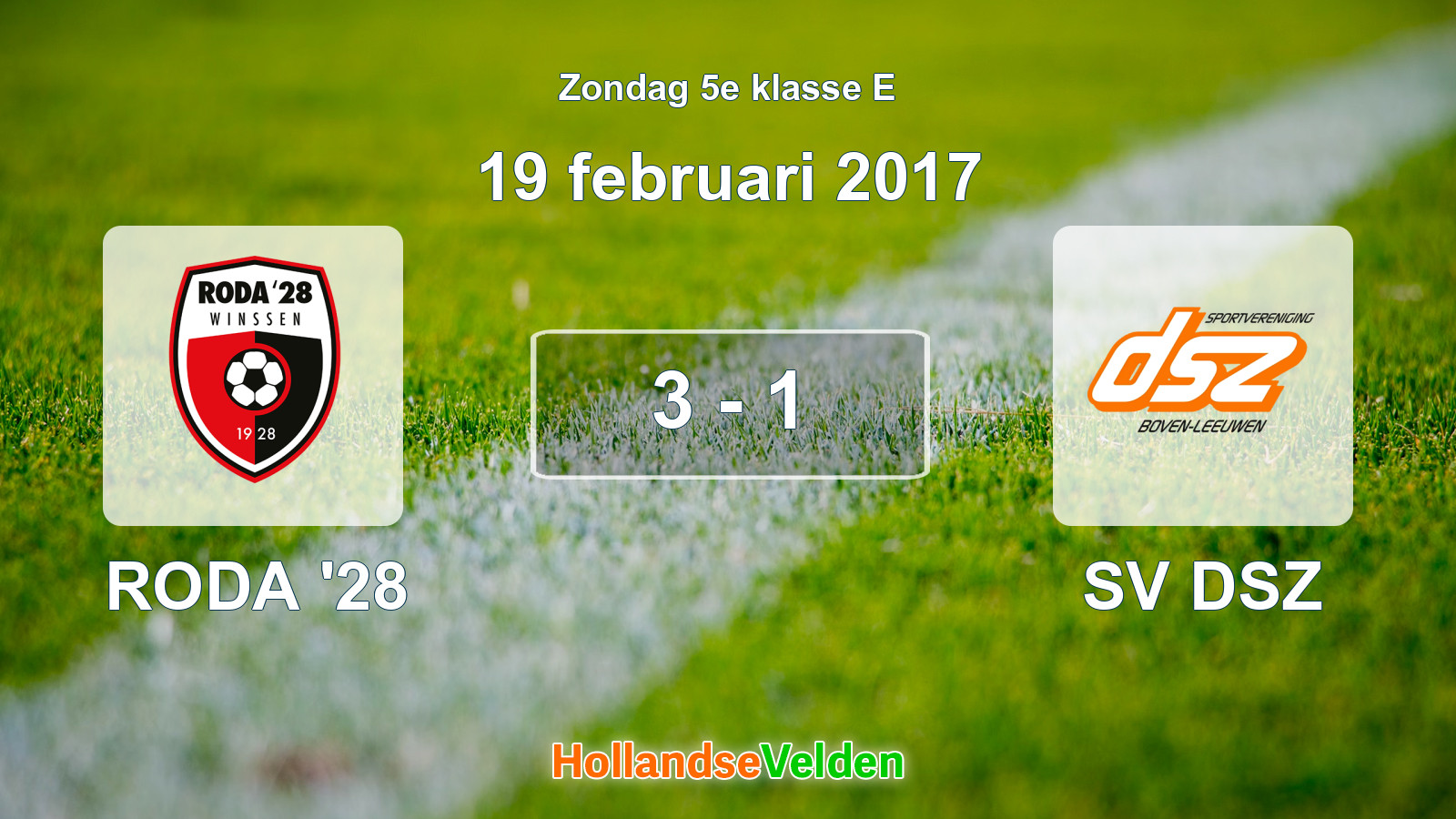 Gespeelde wedstrijd: RODA '28 - SV DSZ 3 - 1 (19 februari 2017)