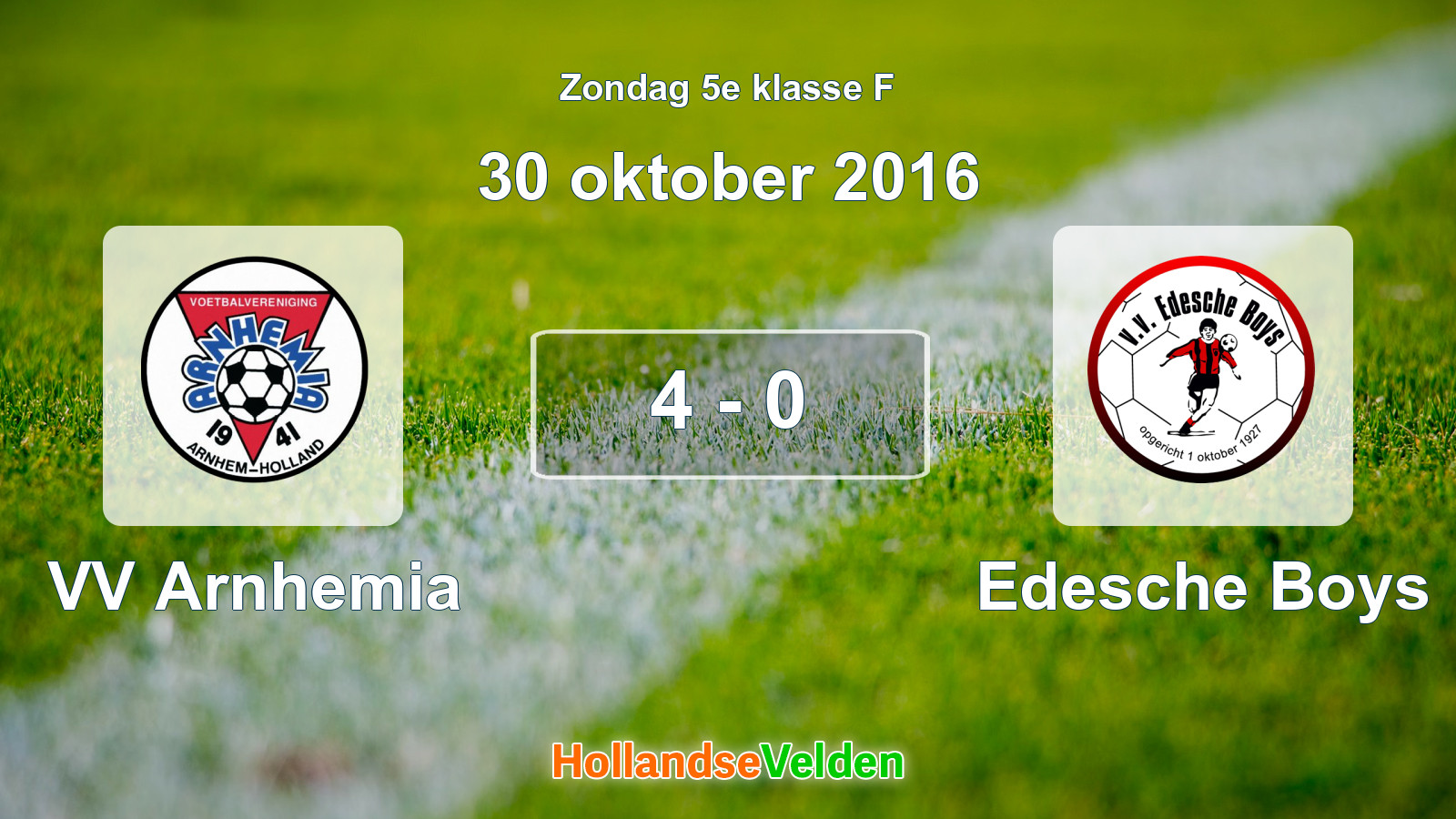 Gespeelde wedstrijd: VV Arnhemia - Edesche Boys 4 - 0 (30 oktober 2016)