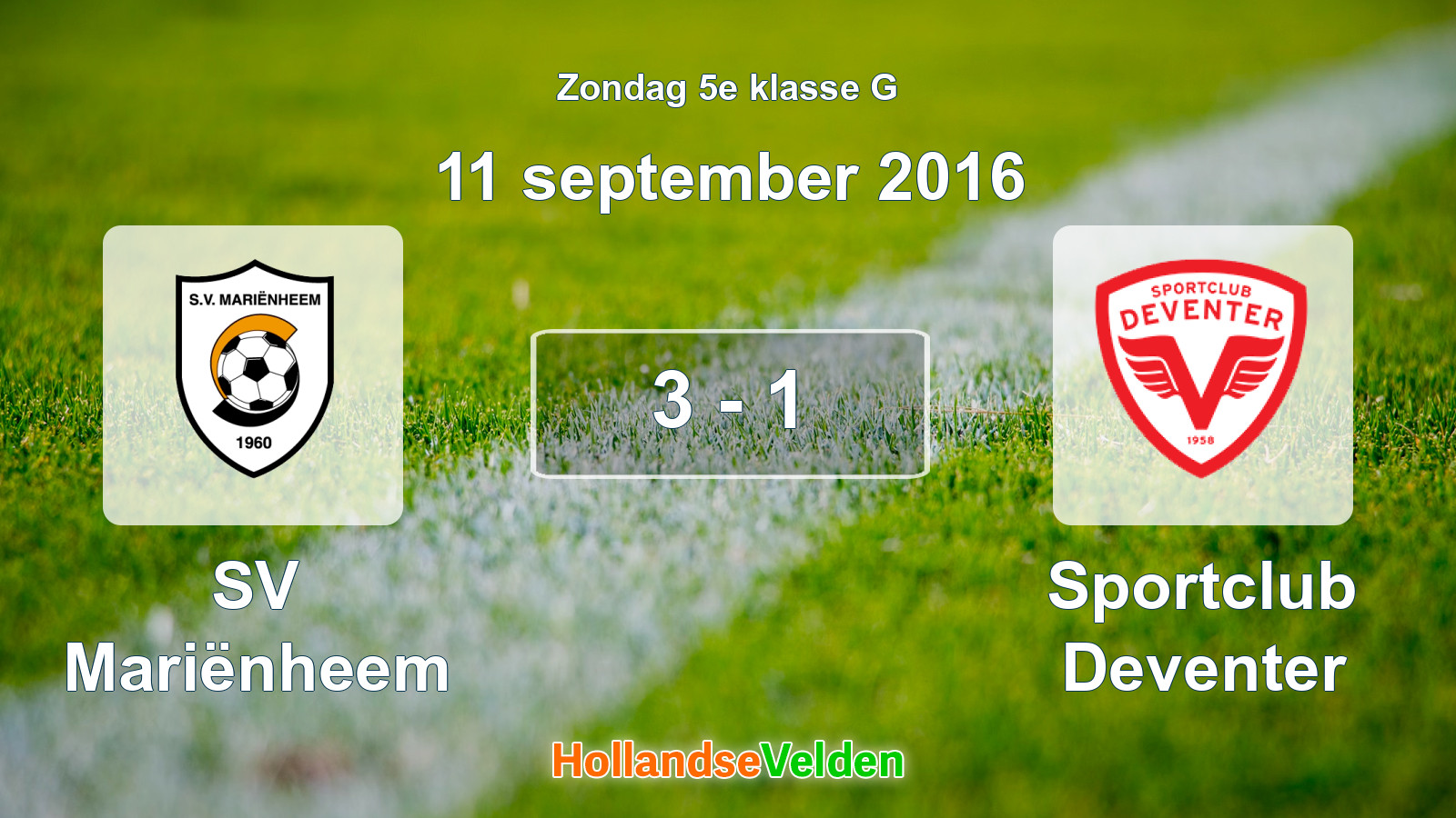 Gespeelde wedstrijd: SV Mariënheem - Sportclub Deventer 3 - 1 (11 september 2016)