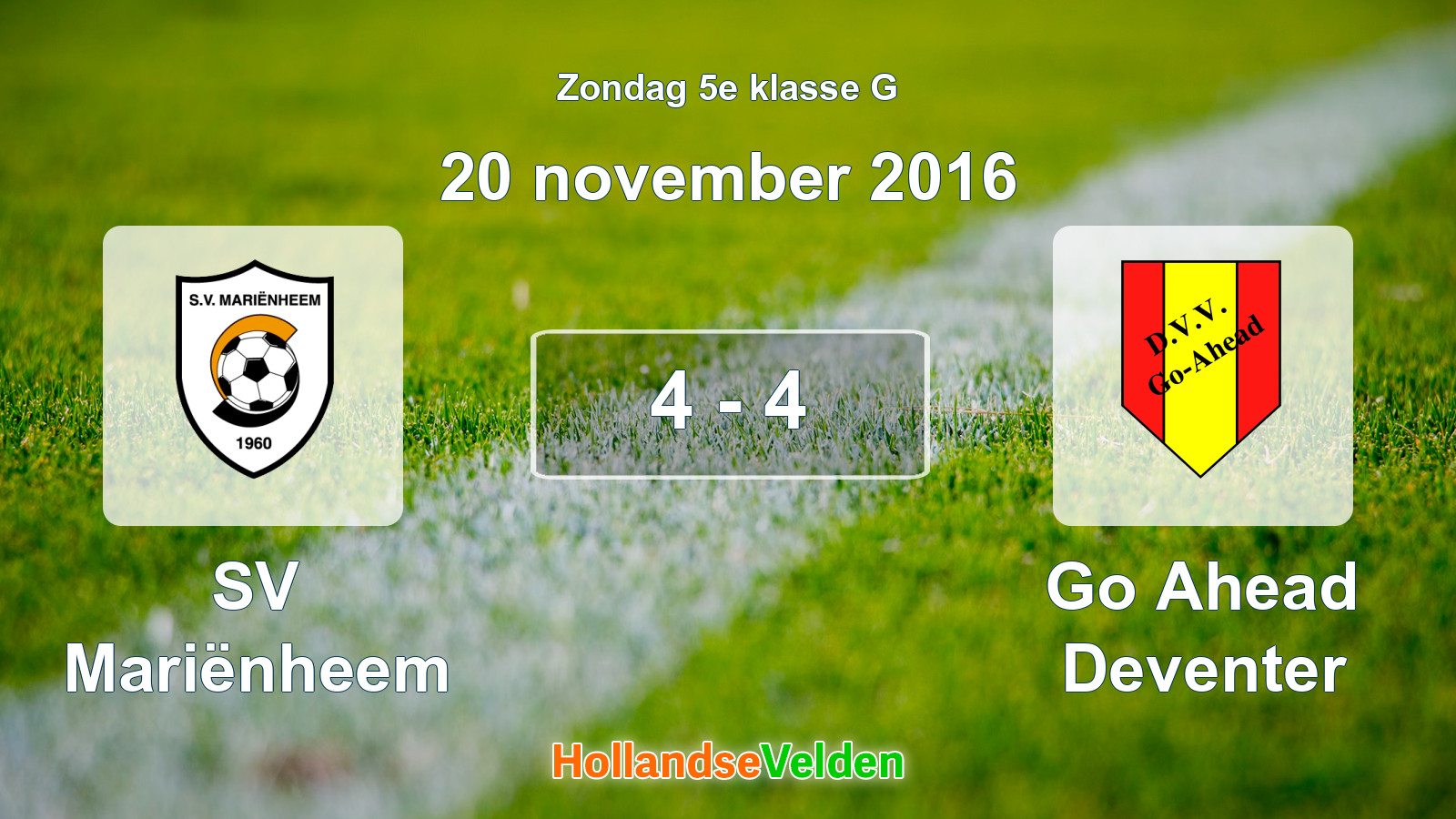 Gespeelde wedstrijd: SV Mariënheem - Go Ahead Deventer 4 - 4 (20 november 2016)