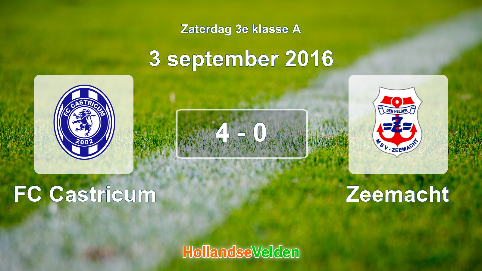 Gespeelde wedstrijd: FC Castricum - Zeemacht 4 - 0 (3 september 2016)