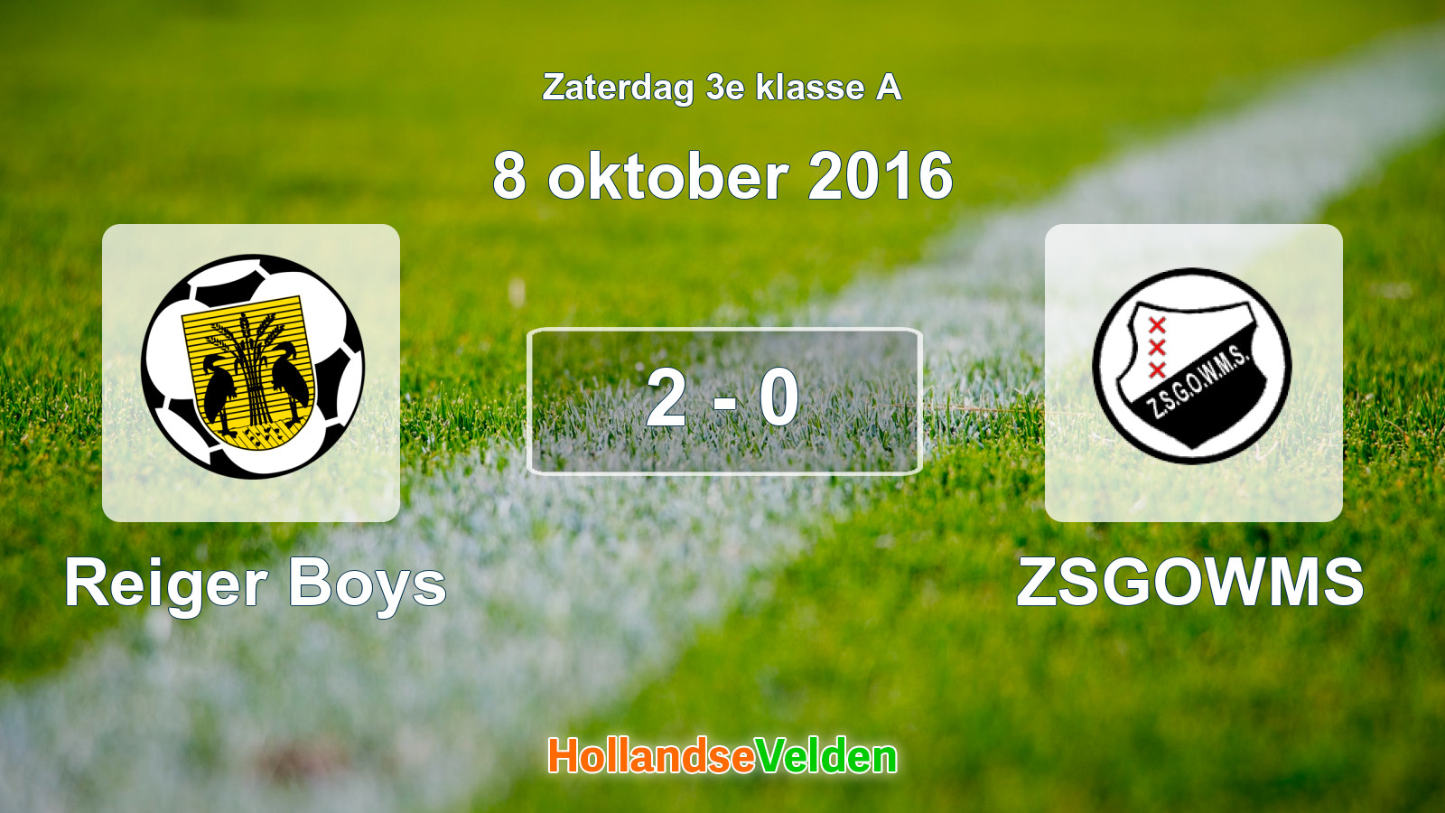 Gespeelde wedstrijd: Reiger Boys - ZSGOWMS 2 - 0 (8 oktober 2016)