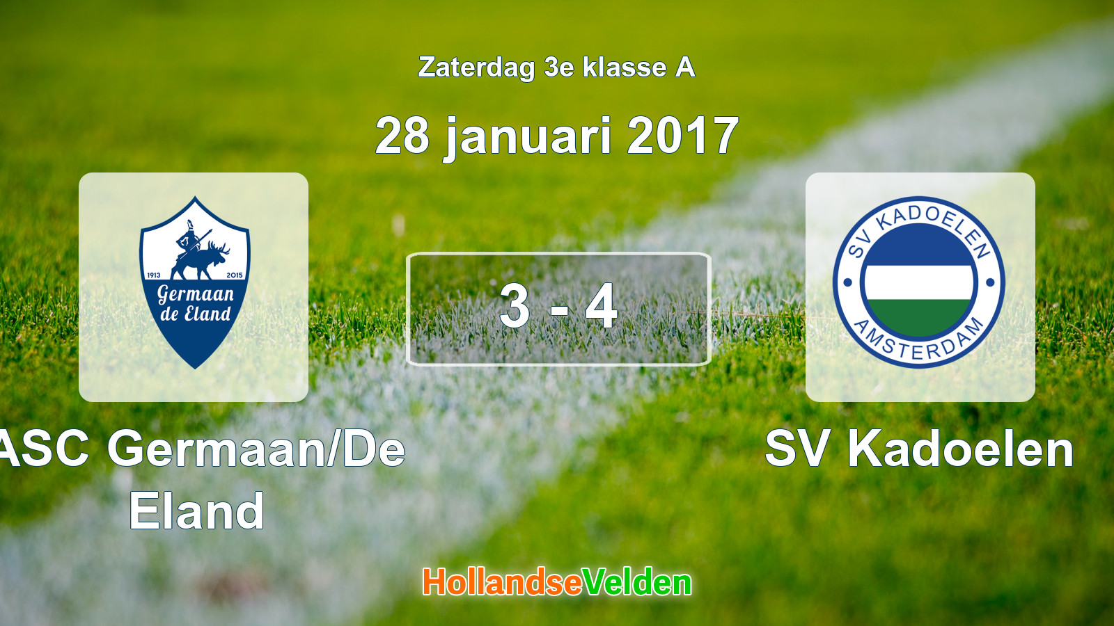 Gespeelde wedstrijd: ASC Germaan/De Eland - SV Kadoelen 3 - 4 (28 januari 2017)