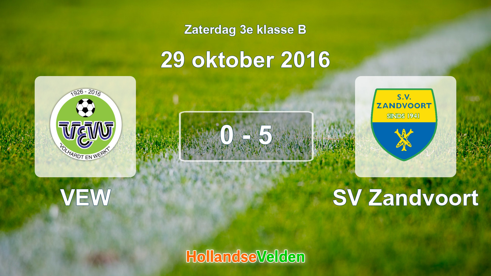 Gespeelde wedstrijd: VEW - SV Zandvoort 0 - 5 (29 oktober 2016)