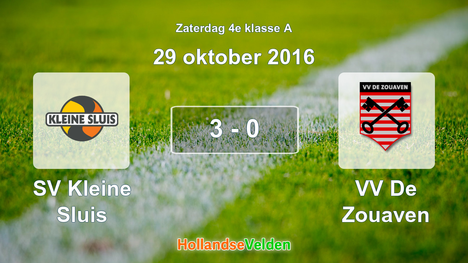 Gespeelde wedstrijd: SV Kleine Sluis - VV De Zouaven 3 - 0 (29 oktober 2016)