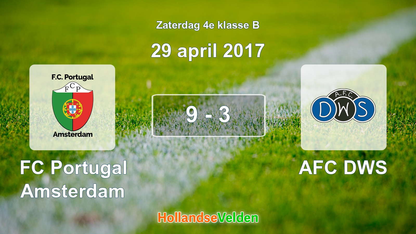 Gespeelde wedstrijd: FC Portugal Amsterdam - AFC DWS 9 - 3 (29 april 2017)