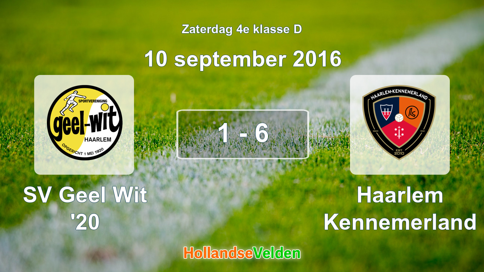 Gespeelde wedstrijd: SV Geel Wit '20 - Haarlem Kennemerland 1 - 6 (10 september 2016)