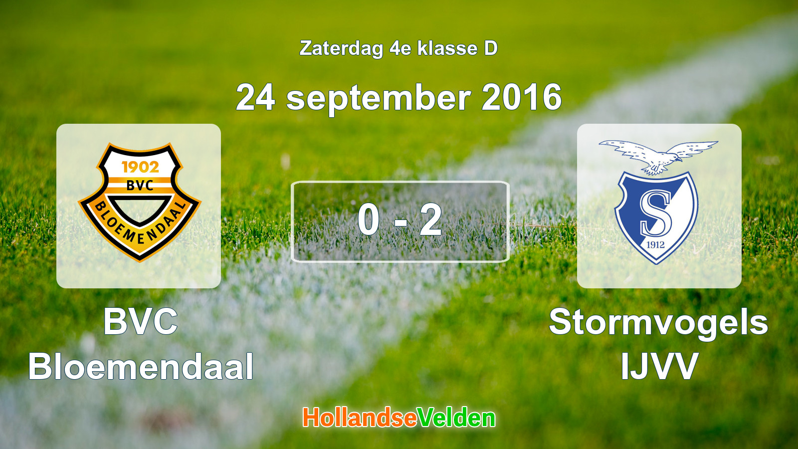 Gespeelde wedstrijd: BVC Bloemendaal - Stormvogels IJVV 0 - 2 (24 september 2016)