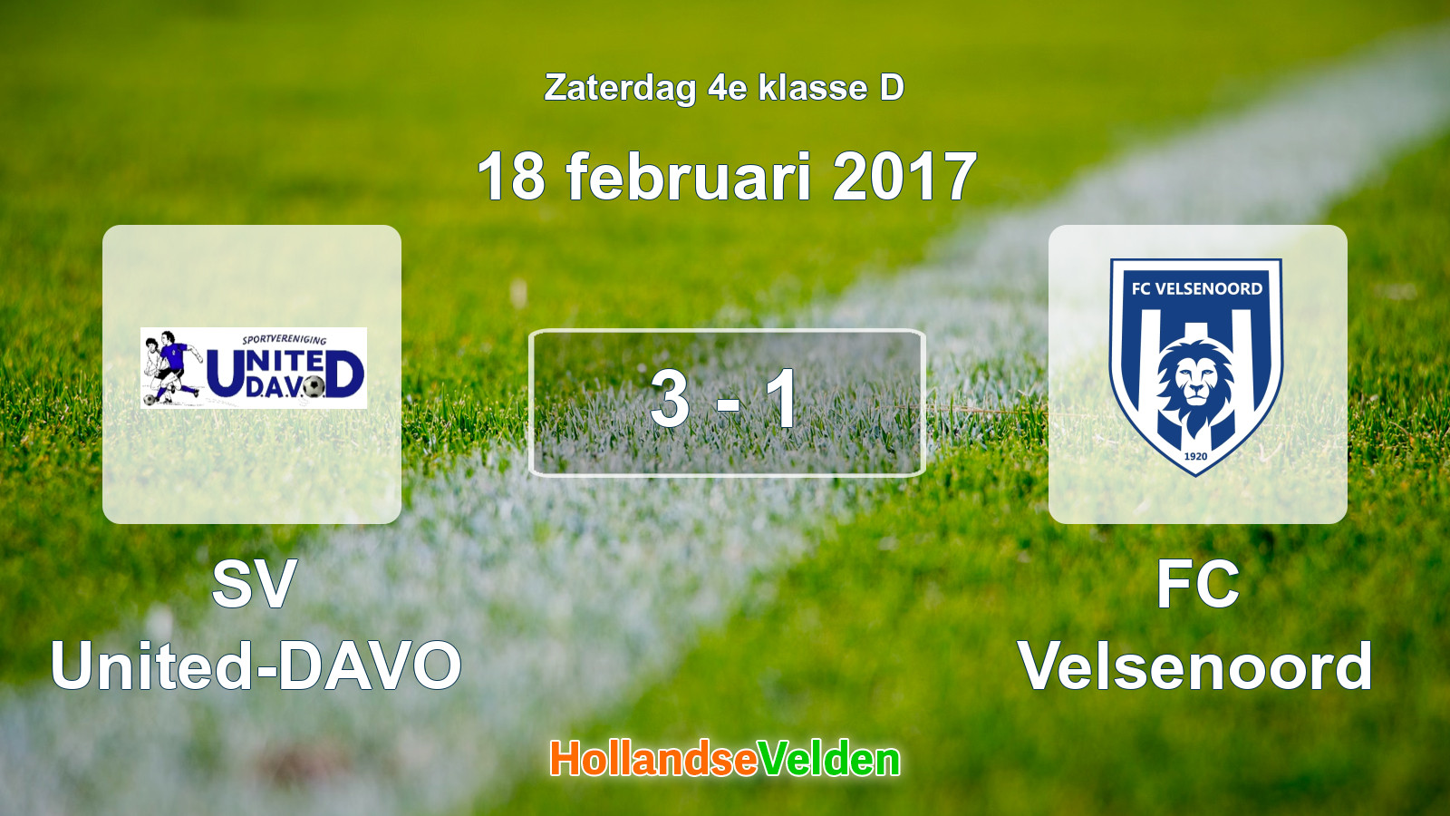 Gespeelde wedstrijd: SV United-DAVO - FC Velsenoord 3 - 1 (18 februari 2017)