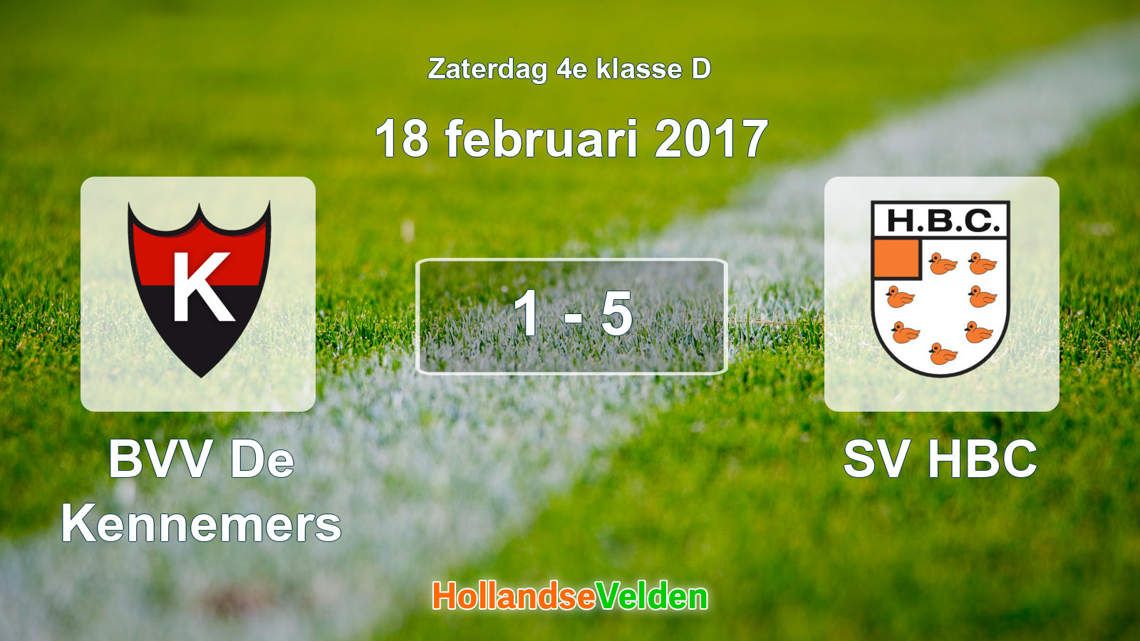 Gespeelde wedstrijd: BVV De Kennemers - SV HBC 1 - 5 (18 februari 2017)