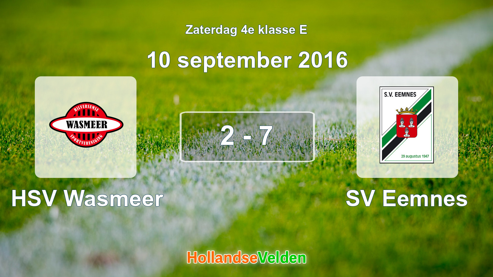 Gespeelde wedstrijd: HSV Wasmeer - SV Eemnes 2 - 7 (10 september 2016)