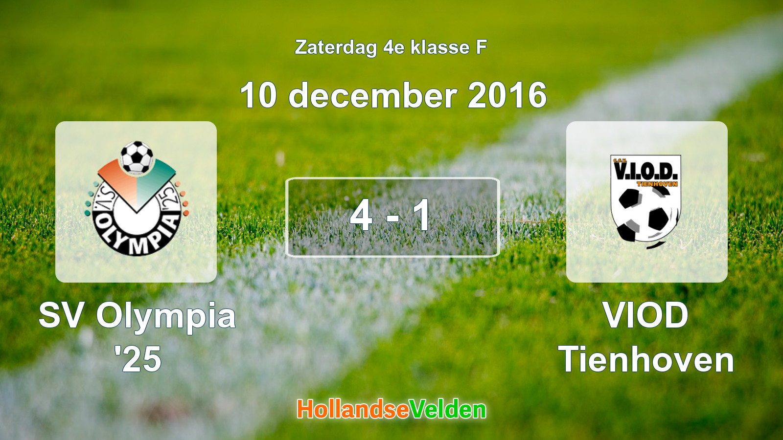 Gespeelde wedstrijd: SV Olympia '25 - VIOD Tienhoven 4 - 1 (10 december 2016)