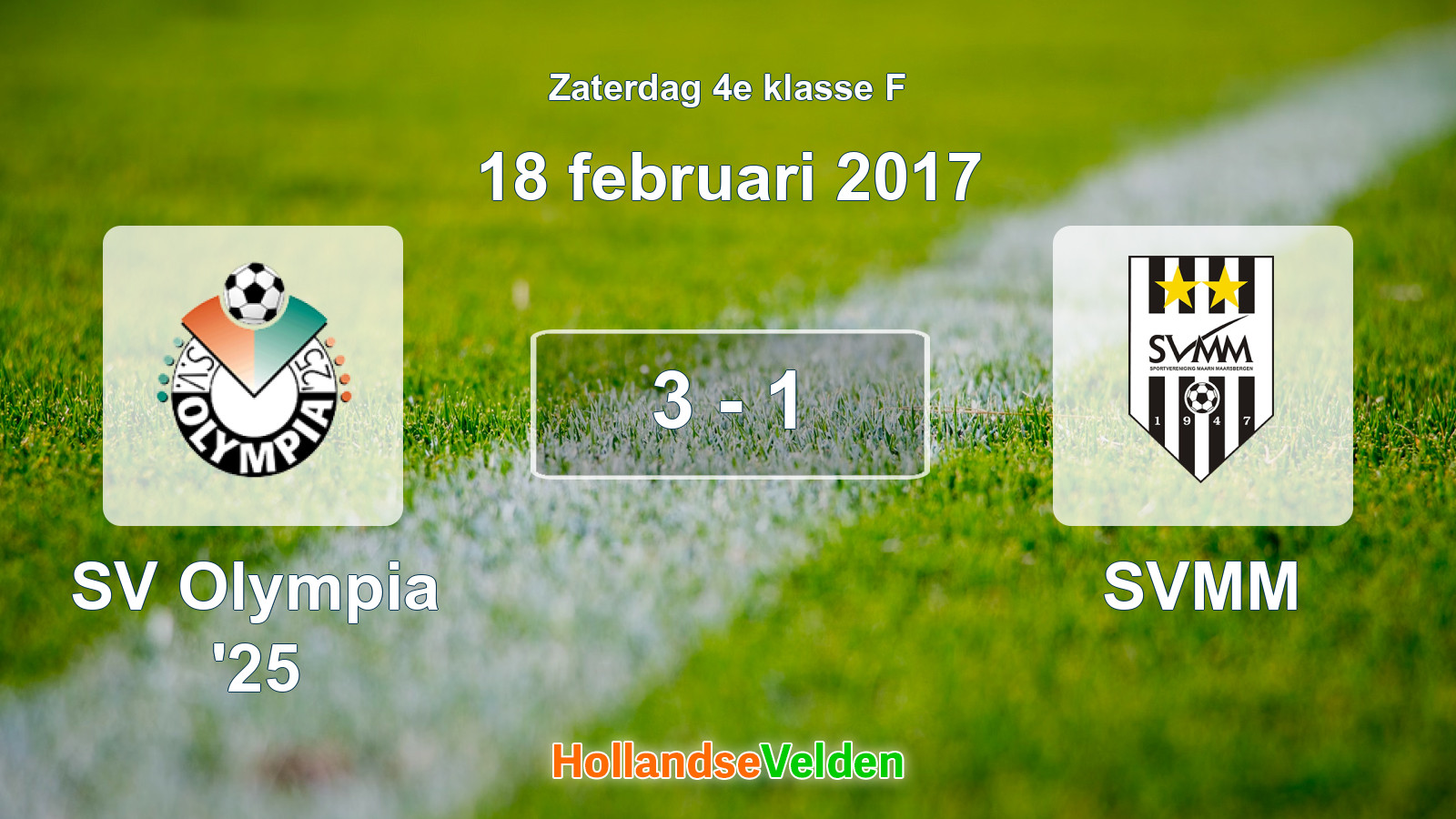 Gespeelde wedstrijd: SV Olympia '25 - SVMM 3 - 1 (18 februari 2017)