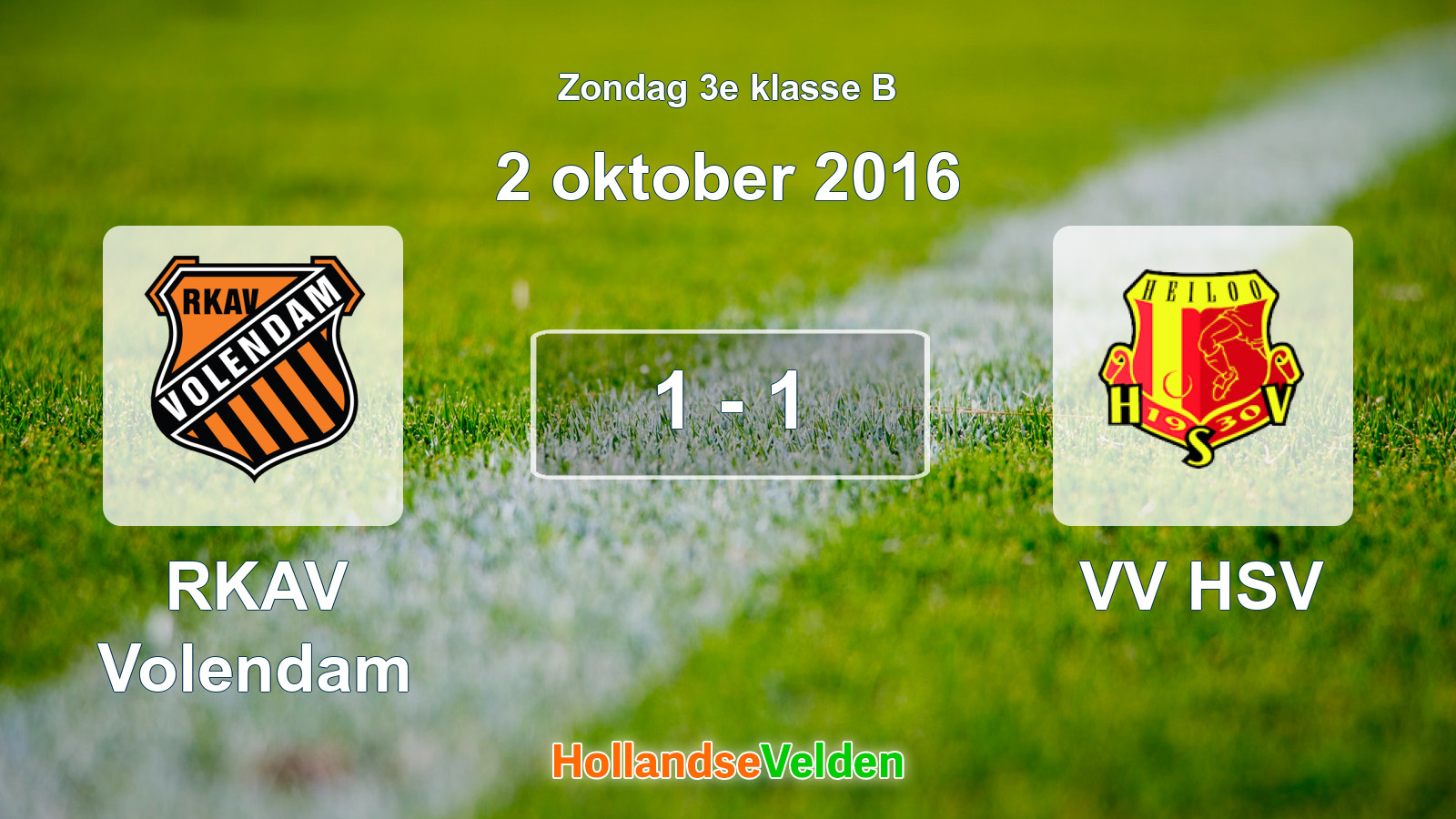 Gespeelde wedstrijd: RKAV Volendam - VV HSV 1 - 1 (2 oktober 2016)