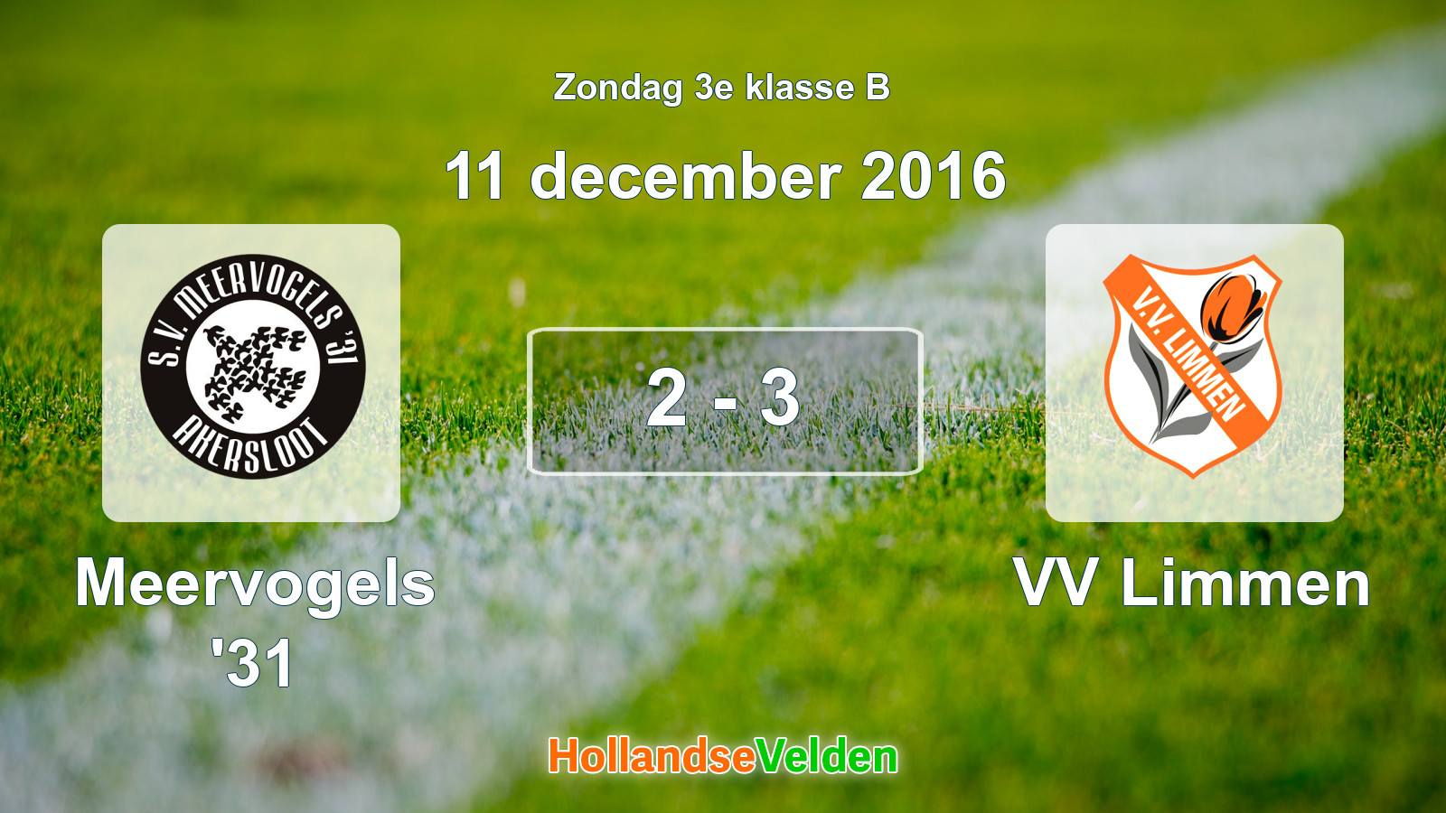 Gespeelde wedstrijd: Meervogels '31 - VV Limmen 2 - 3 (11 december 2016)