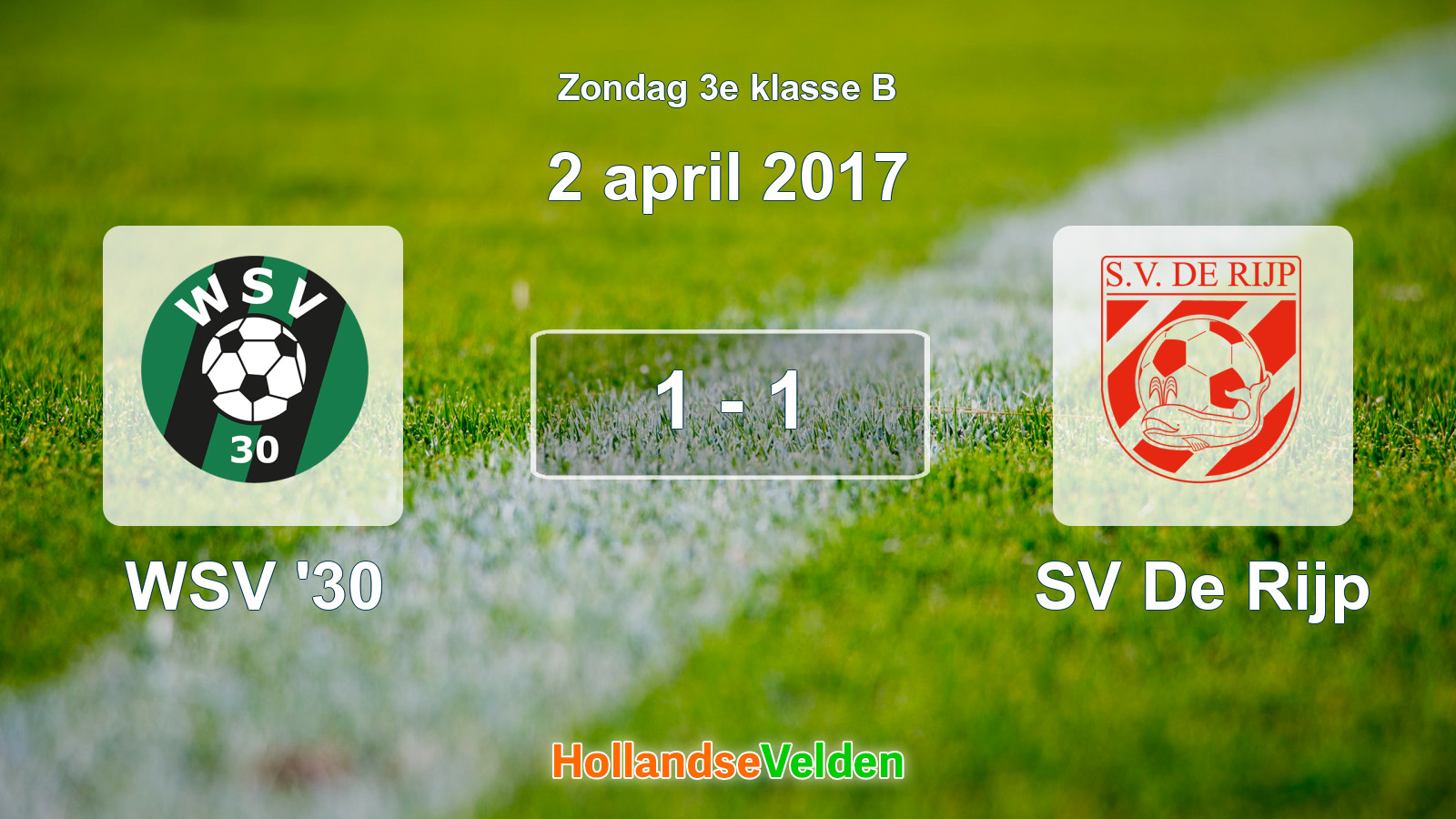 Gespeelde wedstrijd: WSV '30 - SV De Rijp 1 - 1 (2 april 2017)