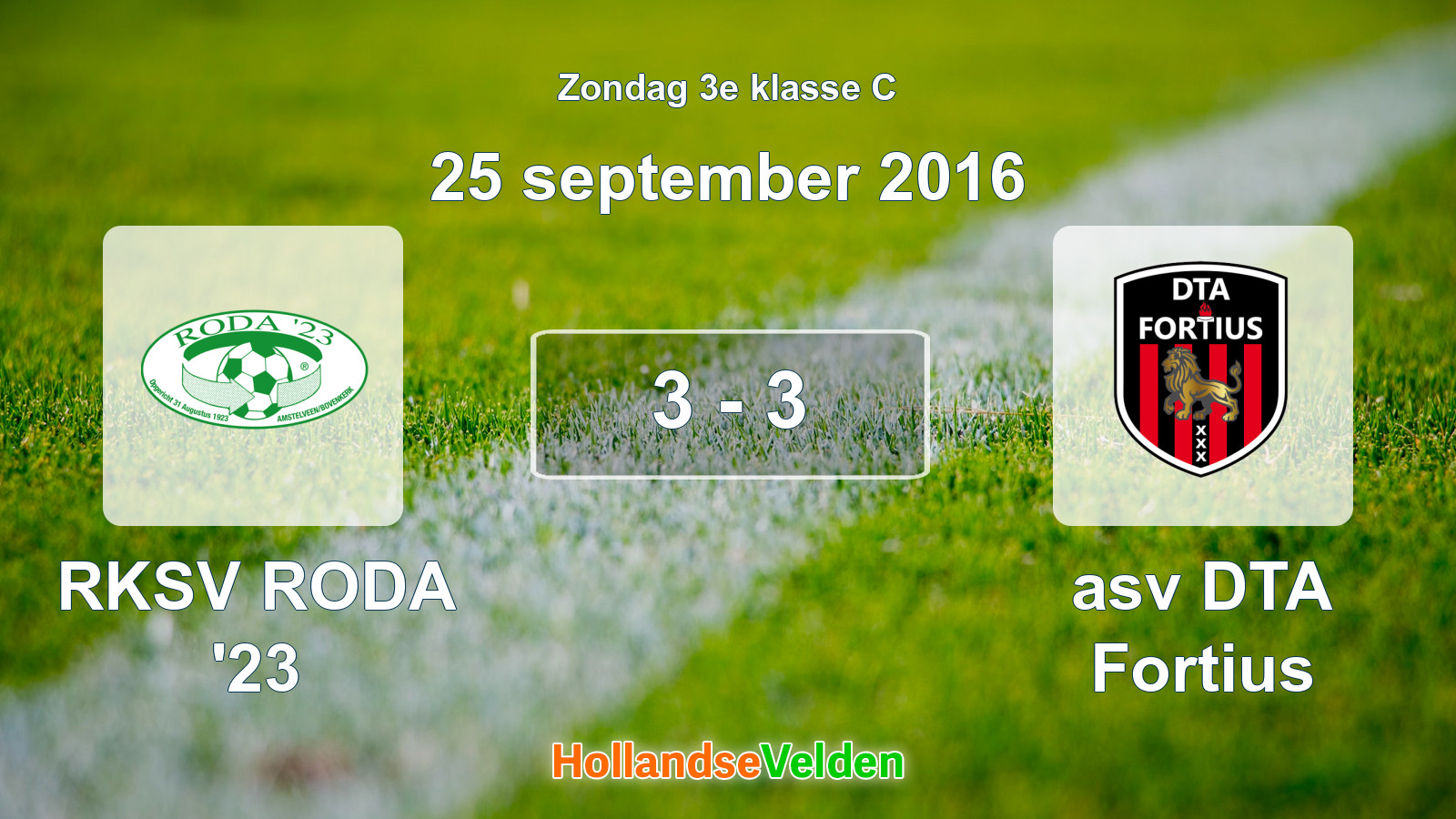 Gespeelde wedstrijd: RKSV RODA '23 - asv DTA Fortius 3 - 3 (25 september 2016)